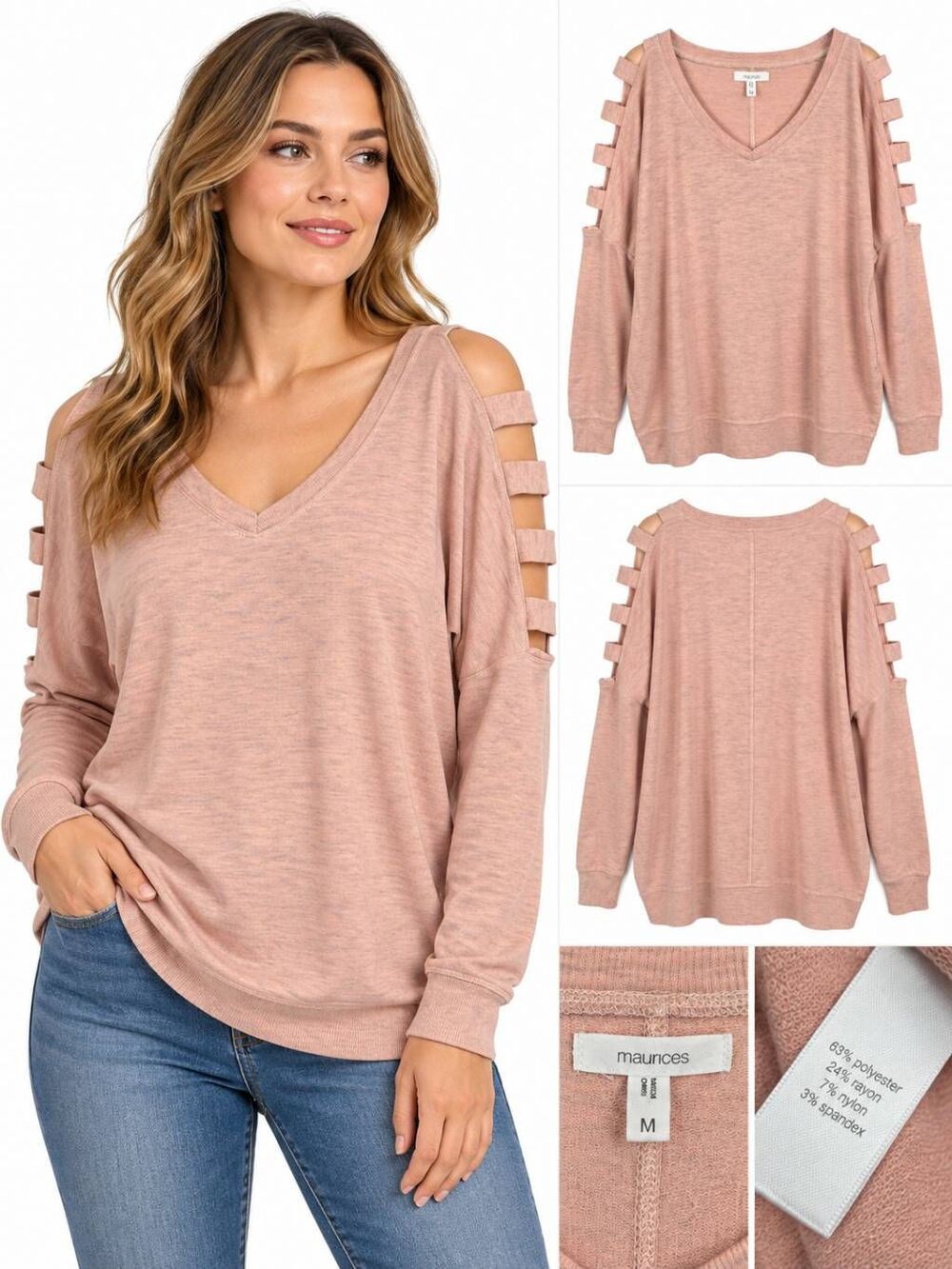 Maurices M Blush Cold Shoulder Ladder Sleeve Sweater